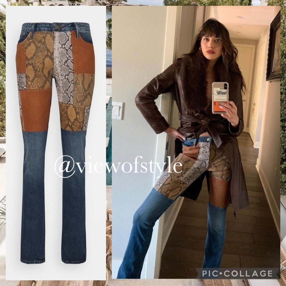 NWT FRAME Le Mini Boot Mid Rise Patchwork Snake Skin Print Jeans Women's Size 24 - Picture 15 of 15